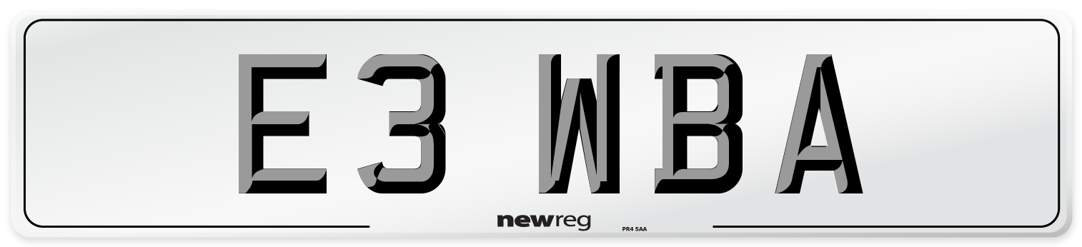 E3 WBA Number Plate from New Reg